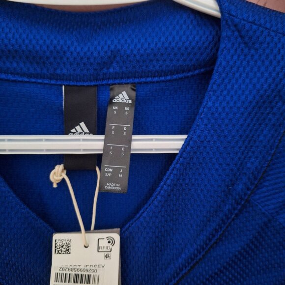 Adidas Sport Three Stripe Mesh Jersey Blue Baseball Style Snap Button Mens S - Picture 2 of 3